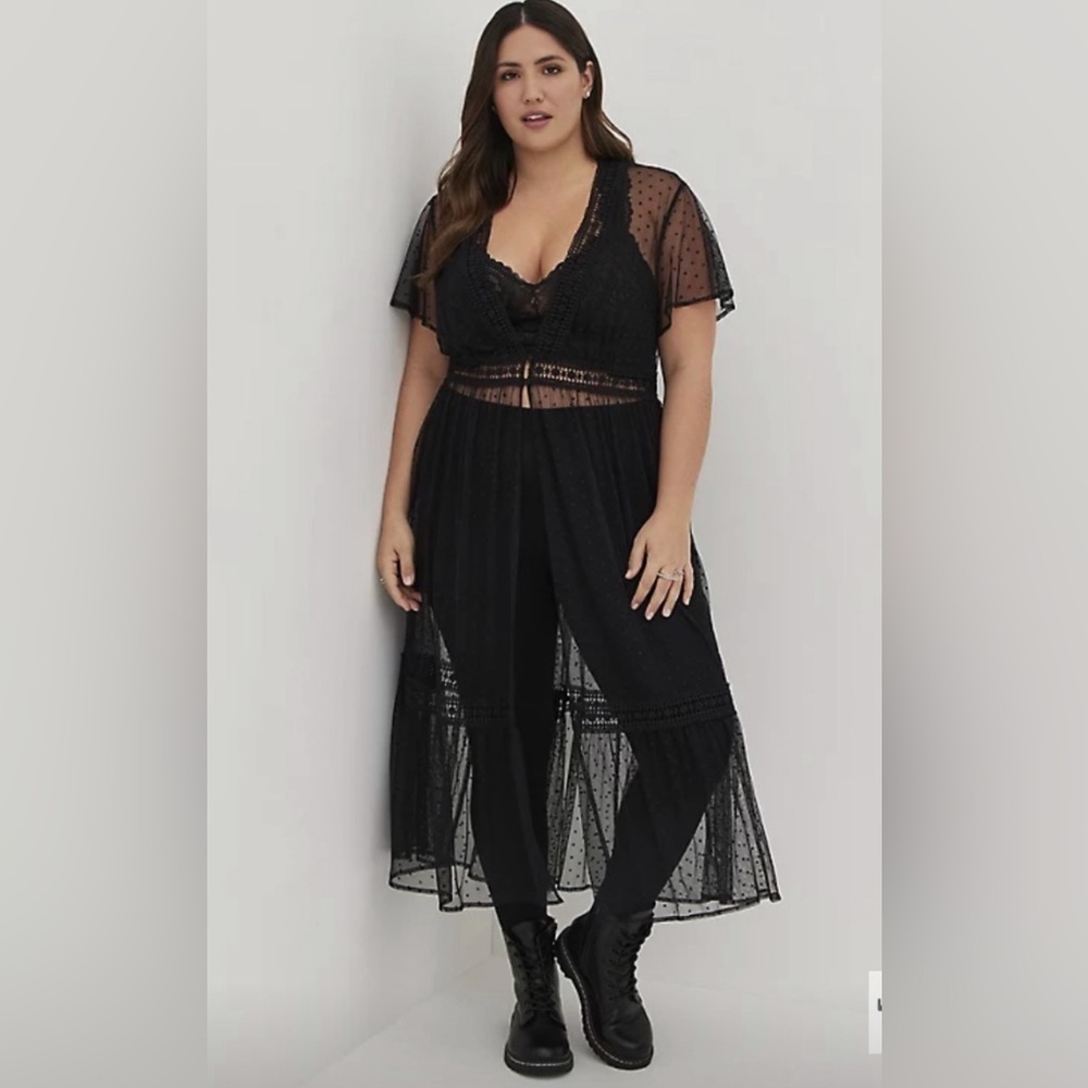 Torrid Black Sheer Mesh and Lace Dress Top